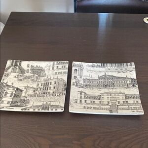Vintage Architectural Print Square Plates